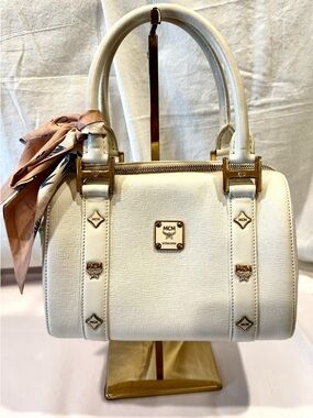 Glistening MCM Boston In White Saffiano Leather